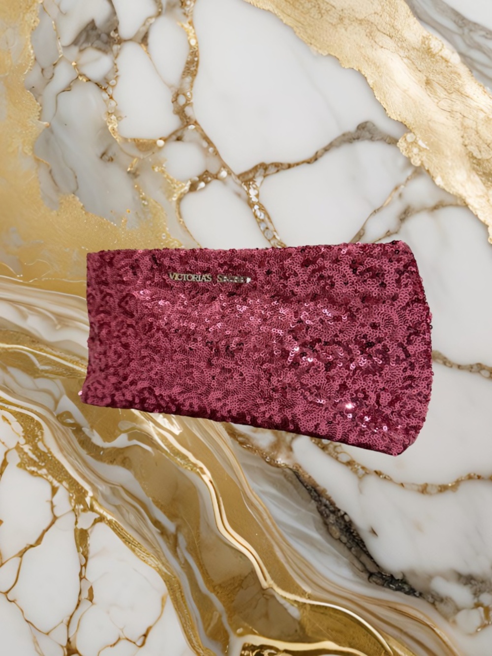 Women's Victoria Secret Pink Sparkly Clutch With Snap Button Closing